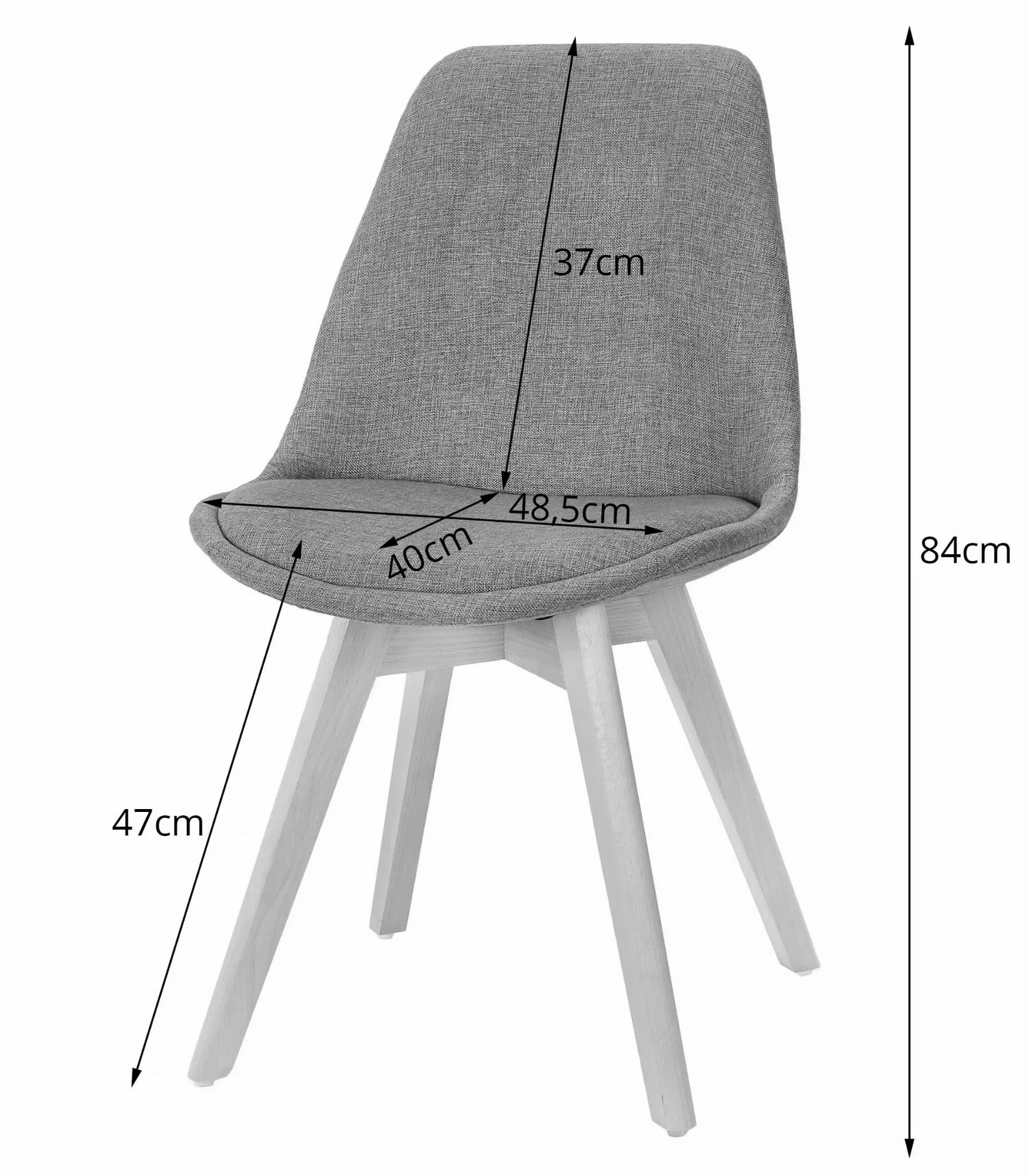 Krzesło NORI materiał ciemny szary BEZ guzików nogi naturalne