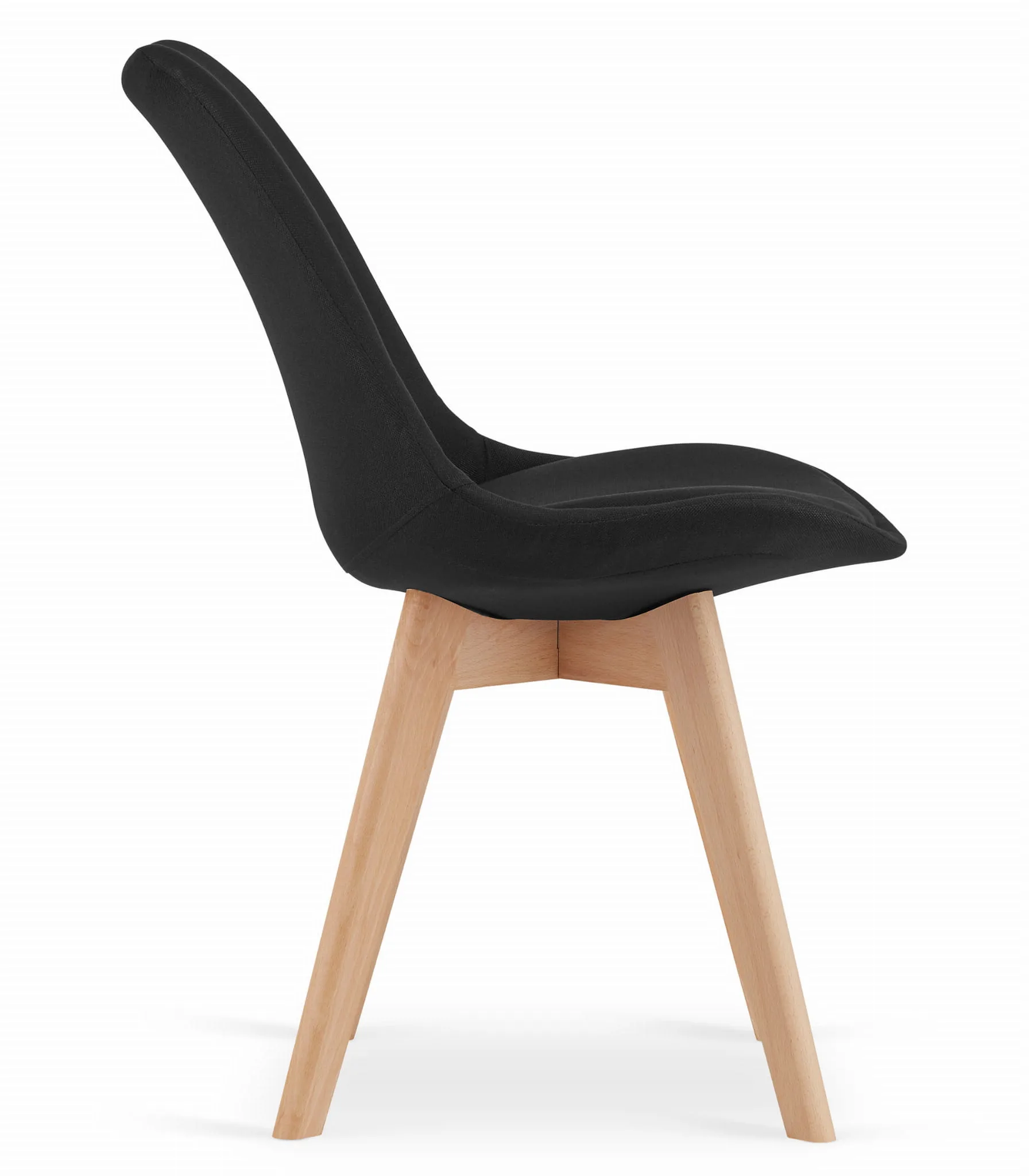 Krzesło NORI materiał czarny BEZ guzików nogi naturalne