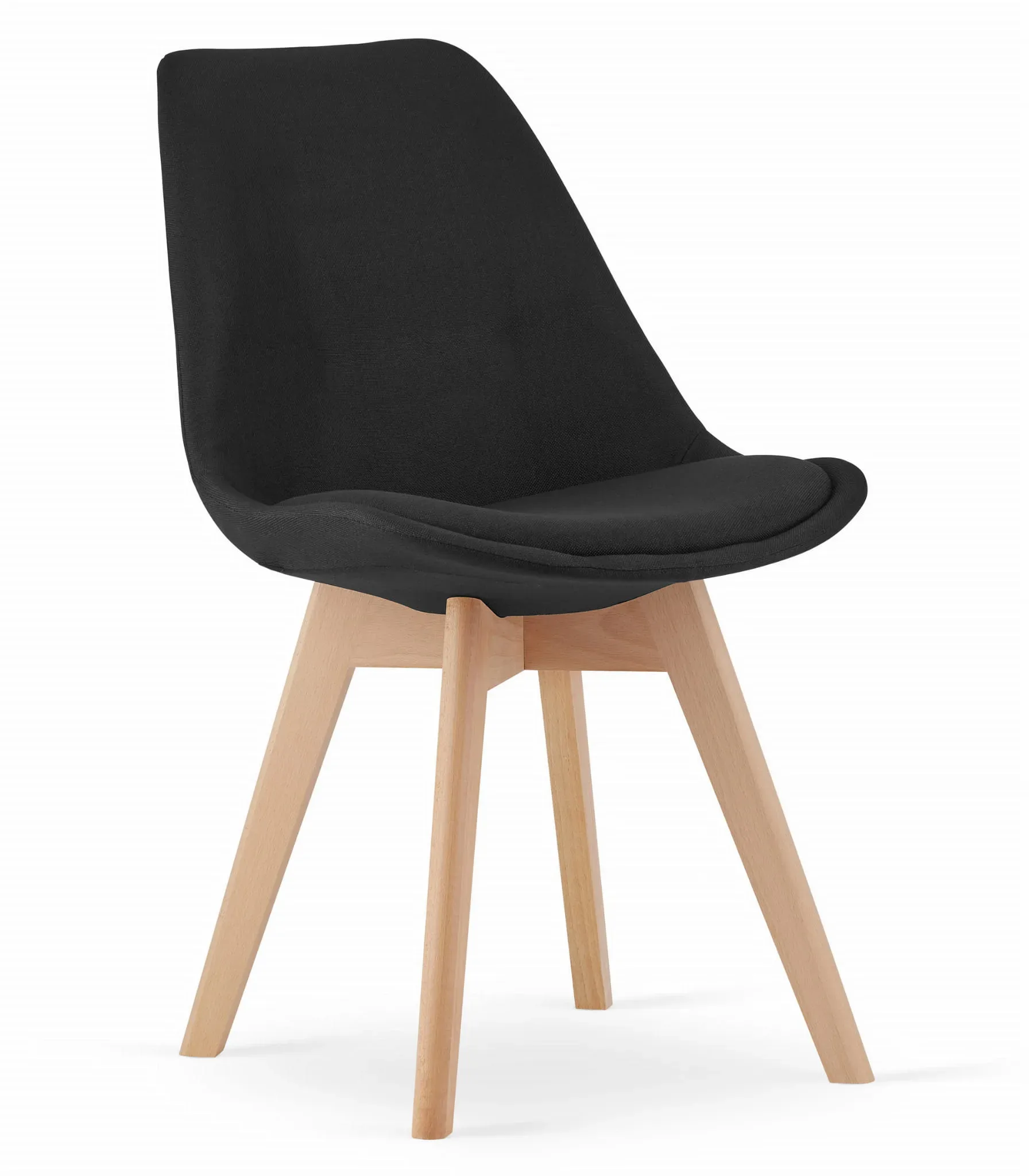 Krzesło NORI materiał czarny BEZ guzików nogi naturalne