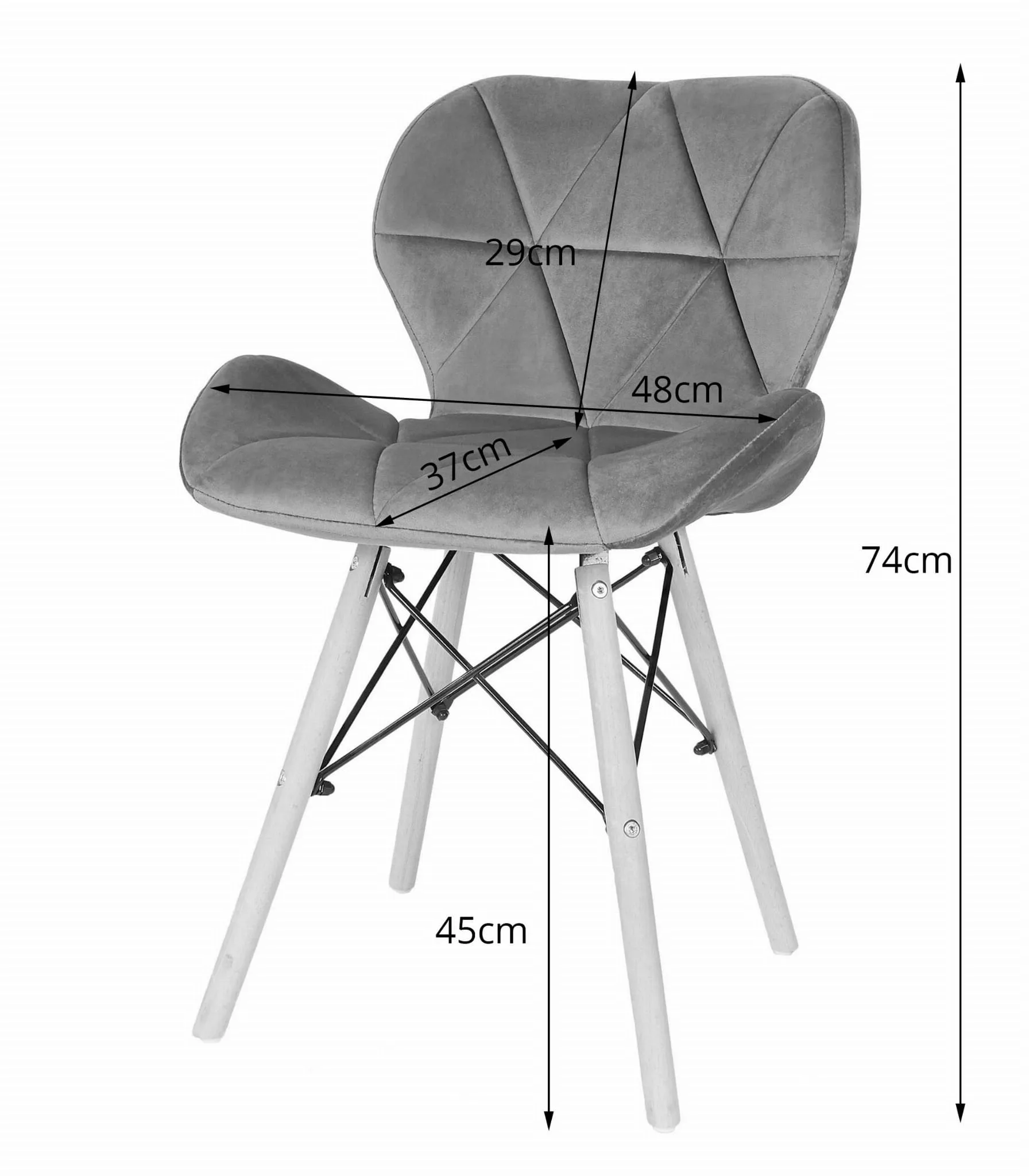 Krzesło LAGO aksamit ciemny szary nogi naturalne
