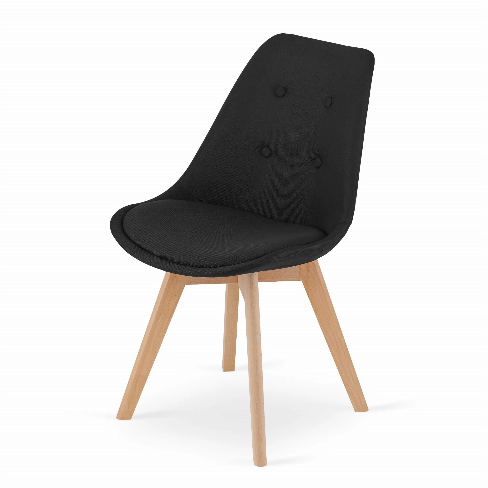 Krzesło NORI materiał czarny Z guzikami nogi naturalne